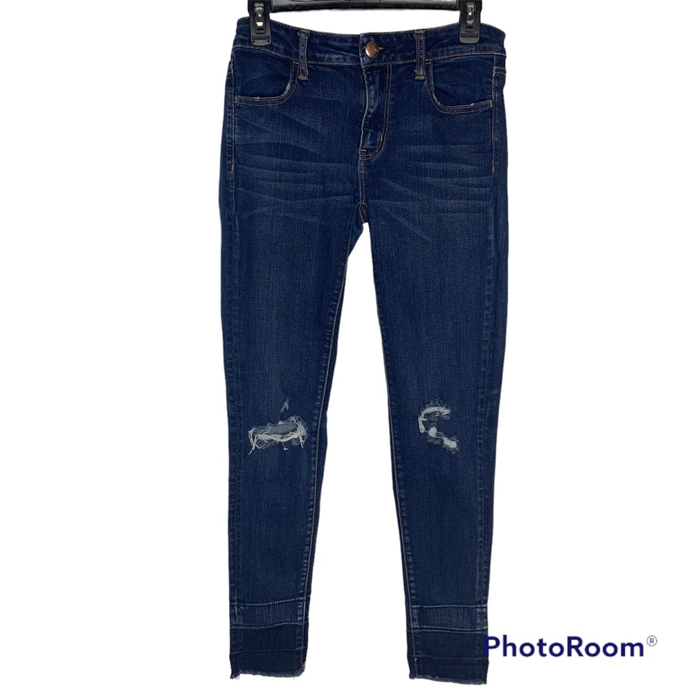 American Eagle Womens Size 8 Reg Blue Jean Jeggings High Rise Distressd